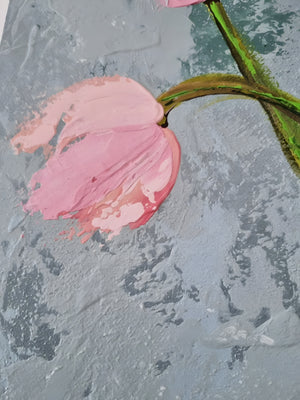 Vase with Pink Tulips – Textured Floral Painting
