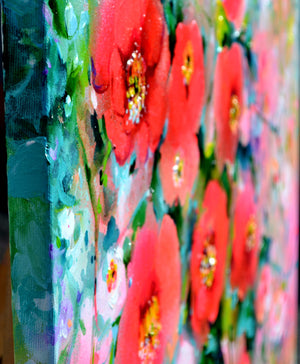 Pink and Red Camellias Field Floral Canvas Painting