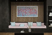 Cherry Red Poppy Meadow – Large Textured Floral Art