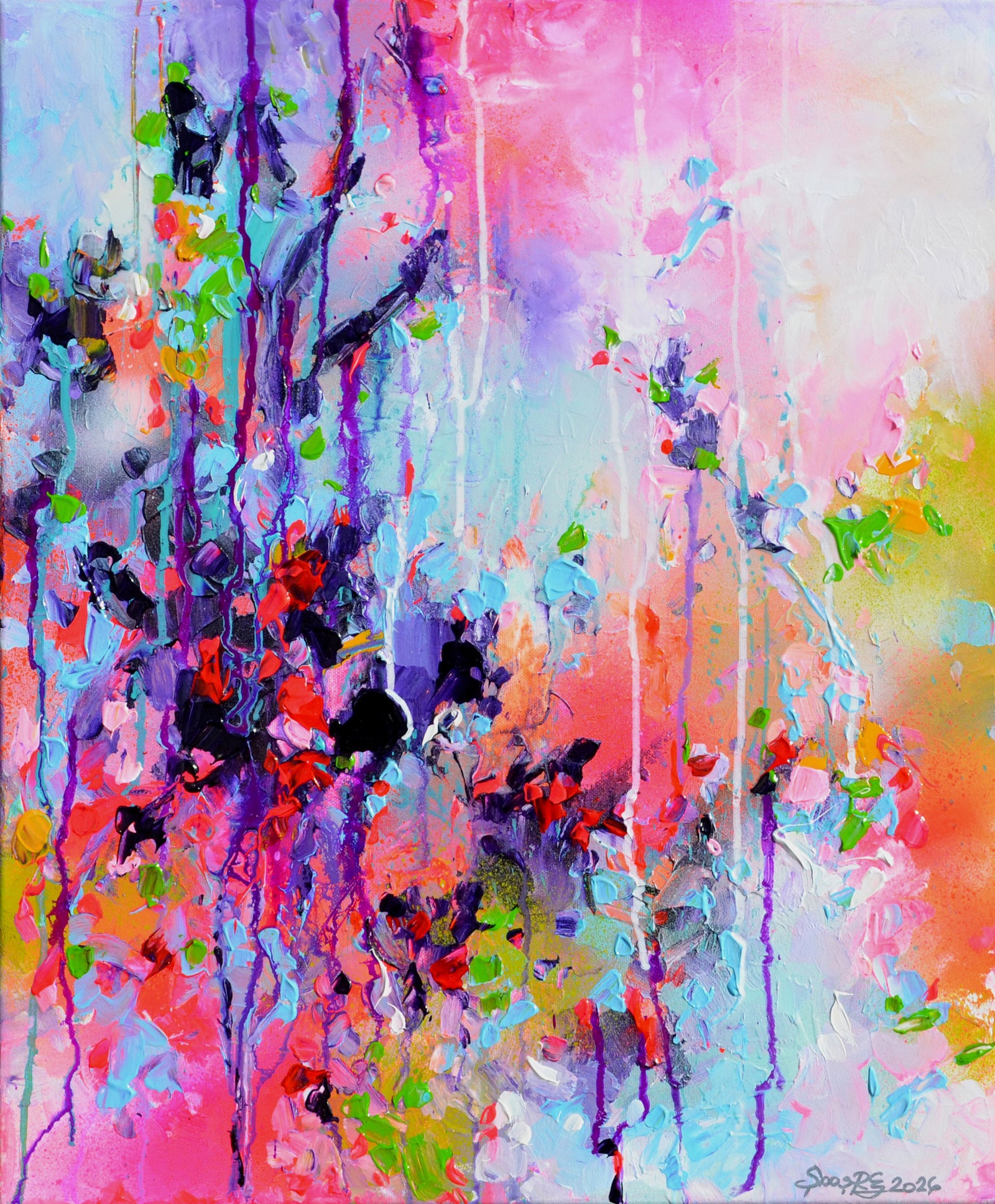 Dewy Forest Path Abstract Landscape Painting