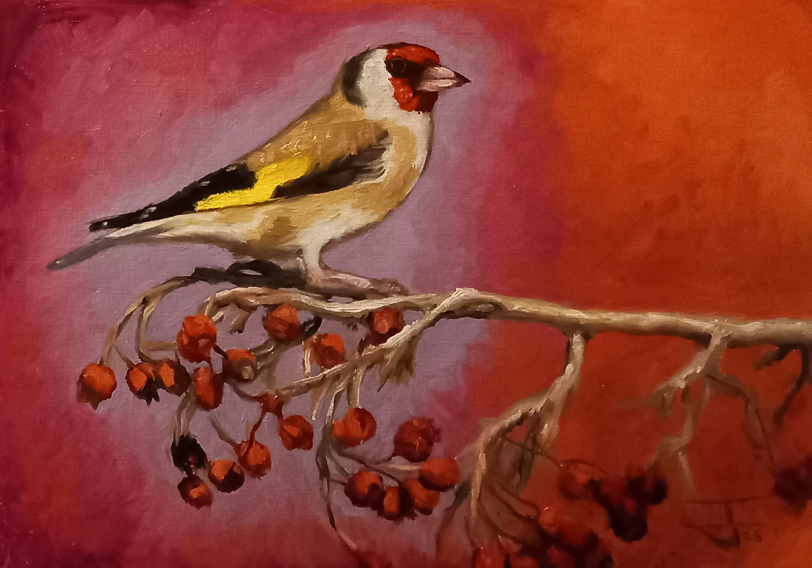 Rosehip Goldfinch Original Oil Painting by Steffan Johnson
