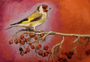Rosehip Goldfinch Original Oil Painting by Steffan Johnson