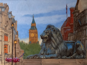 Trafalgar Square Looking Towards Big Ben Original Oil Painting