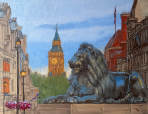 Trafalgar Square Looking Towards Big Ben Original Oil Painting