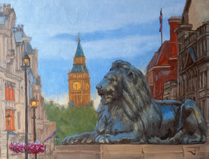 Trafalgar Square Looking Towards Big Ben Original Oil Painting