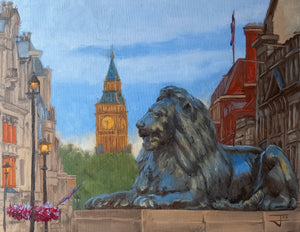 Trafalgar Square Looking Towards Big Ben Original Oil Painting