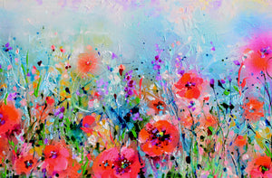 Tuscany Poppy Fields Painting Wild Flower Landscape Art