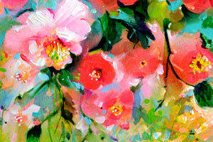 Pink and Red Camellias Field Floral Canvas Painting