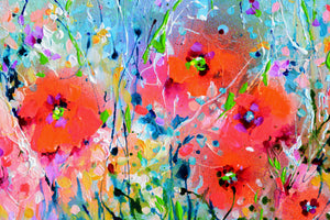 Tuscany Poppy Fields Painting Wild Flower Landscape Art