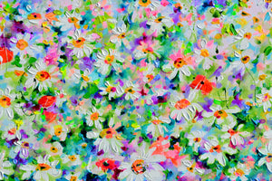 White Daisy and Red Poppy Field Floral Canvas Art showing bright daisies and poppies in a vibrant meadow setting.