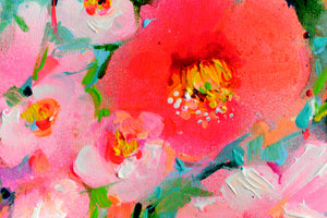 Pink and Red Camellias Field Floral Canvas Painting