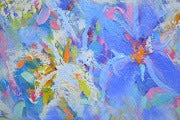 Violets and Peonies Large Textured Floral Oil Painting showcasing vibrant colors and expressive textures in a contemporary design.