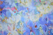Violets and Peonies Large Textured Floral Oil Painting in vibrant colors with textured brushstrokes.