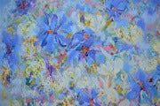 Violets and Peonies Large Textured Floral Oil Painting featuring vibrant colors and expressive texture in a floral design.