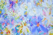 Violets and Peonies Large Textured Floral Oil Painting featuring vibrant colors and expressive floral textures.
