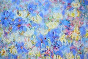 Violets and Peonies Large Textured Floral Oil Painting featuring vibrant colors and expressive textures, ideal for modern decor.