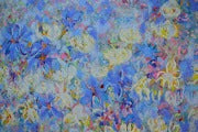 Violets and Peonies Large Textured Floral Oil Painting showcasing vibrant colors and expressive texture in a contemporary style.