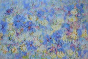 Violets and Peonies Large Textured Floral Oil Painting featuring vibrant colors and expressive texture in a contemporary style.