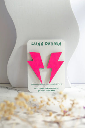 XL Lightning Bolt Studs Neon Pink Leather Statement