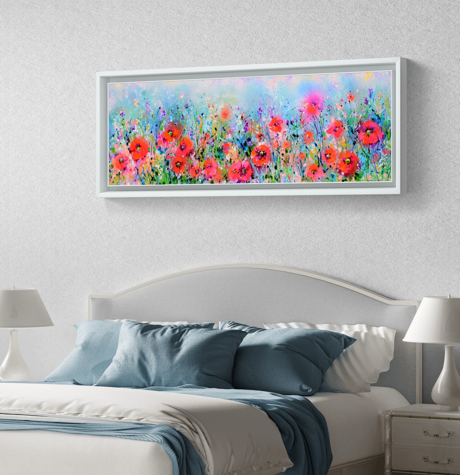 Tuscany Poppy Fields Painting Wild Flower Landscape Art