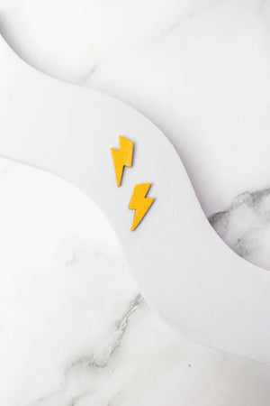 Small Lightning Bolt Studs Yellow Leather