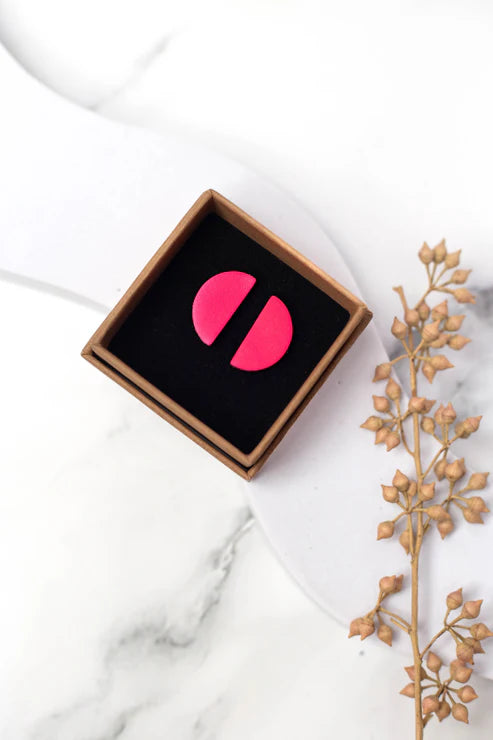 Half Moon Stud Earrings Neon Pink