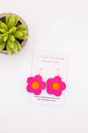Flower Power Statement Earrings Neon Pink