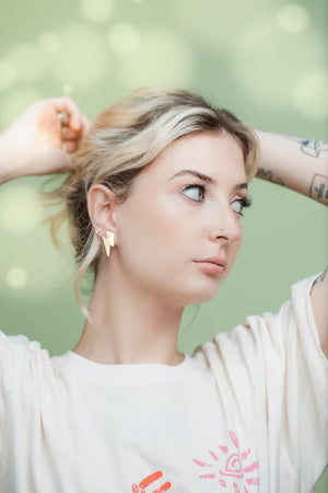 Small Lightning Bolt Studs Yellow Leather