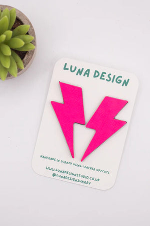XL Lightning Bolt Studs Neon Pink Leather Statement