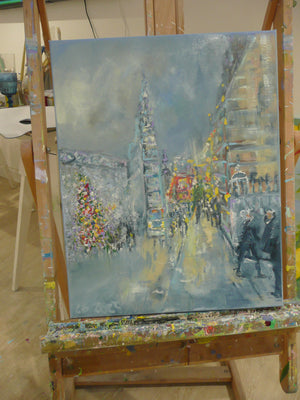 Regent Street Shopping Original Oil Painting on Fine Linen