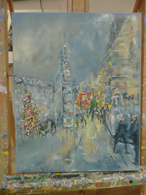 Regent Street Shopping Original Oil Painting on Fine Linen