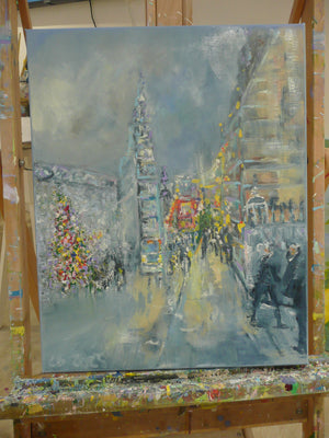 Regent Street Shopping Original Oil Painting on Fine Linen