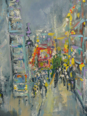 Regent Street Shopping Original Oil Painting on Fine Linen