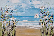 Daisies at the Beach – Textured Seascape Painting