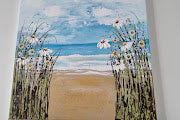 Daisies at the Beach – Textured Seascape Painting