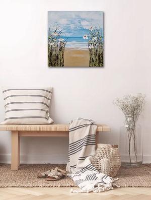Daisies at the Beach – Textured Seascape Painting