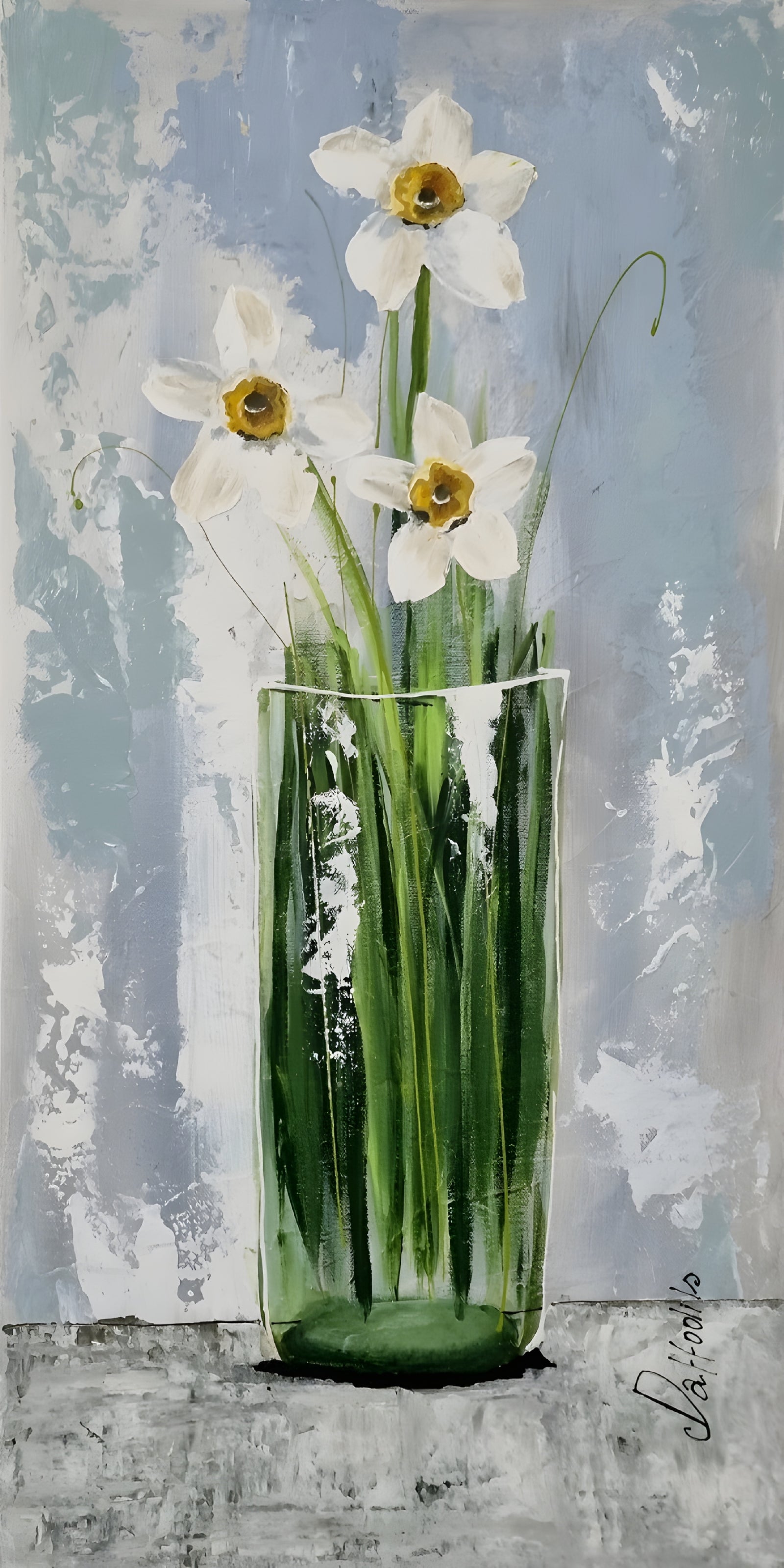 Vase with Daffodils – Textured Floral Painting
