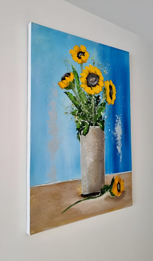 Sunflowers in a Vase – Textured Floral Painting