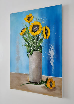 Sunflowers in a Vase – Textured Floral Painting