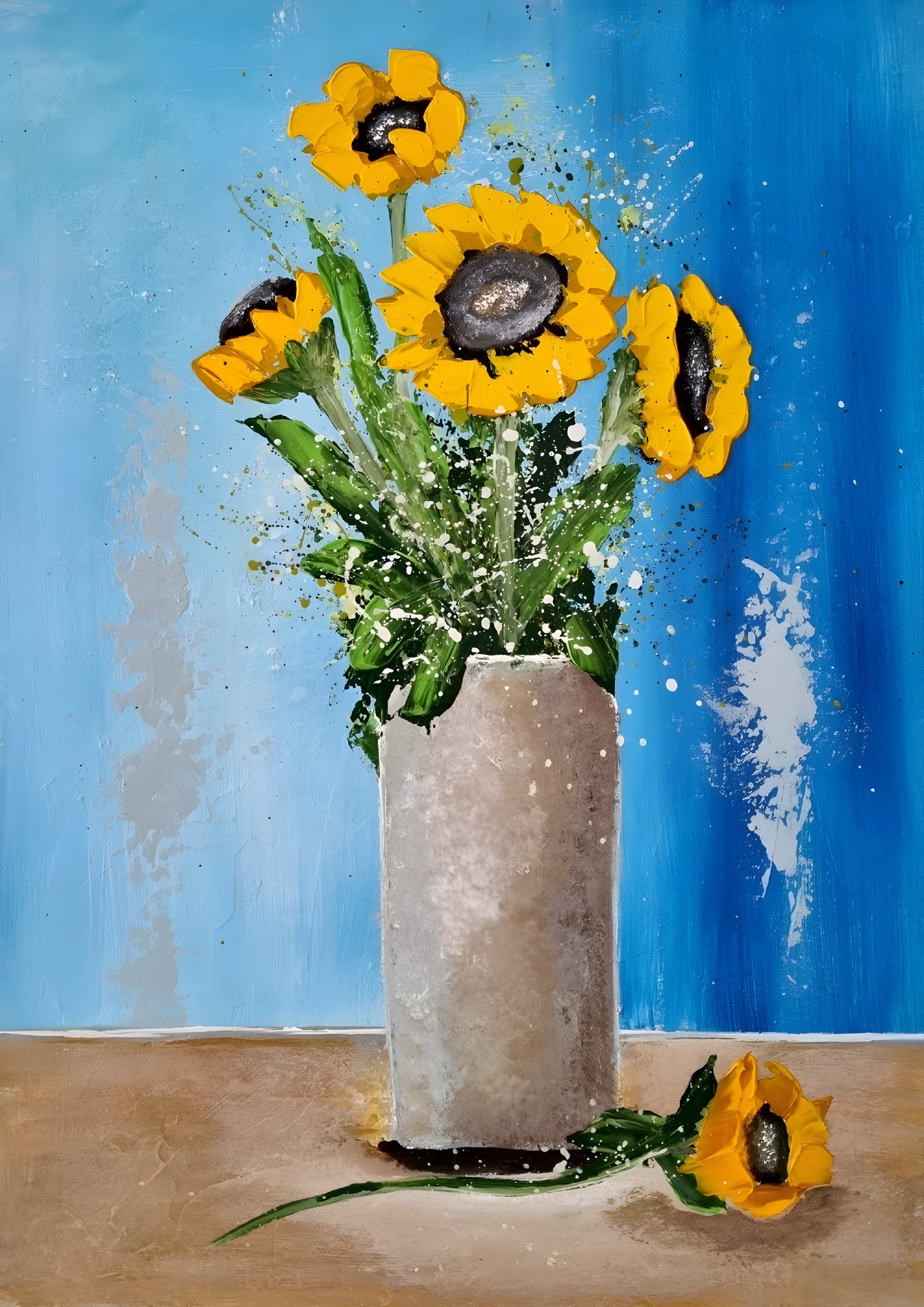 Sunflowers in a Vase – Textured Floral Painting