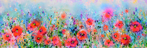 Tuscany Poppy Fields Painting Wild Flower Landscape Art