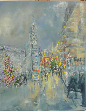 Regent Street Shopping Original Oil Painting on Fine Linen