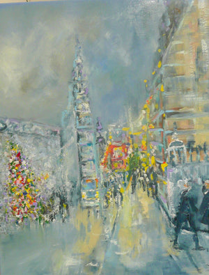 Regent Street Shopping Original Oil Painting on Fine Linen