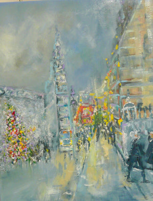 Regent Street Shopping Original Oil Painting on Fine Linen