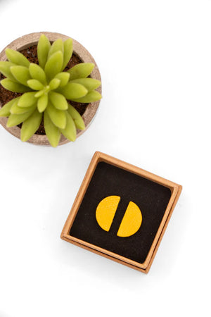 Half Moon Stud Earrings Mustard Yellow Texture