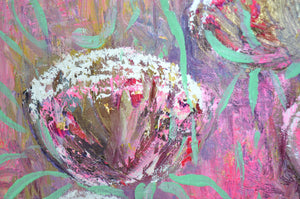 Peonies Original Impressionistic Floral Oil with Gold Leaf