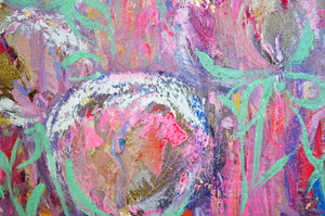 Peonies Original Impressionistic Floral Oil with Gold Leaf