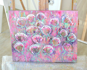 Peonies Original Impressionistic Floral Oil with Gold Leaf