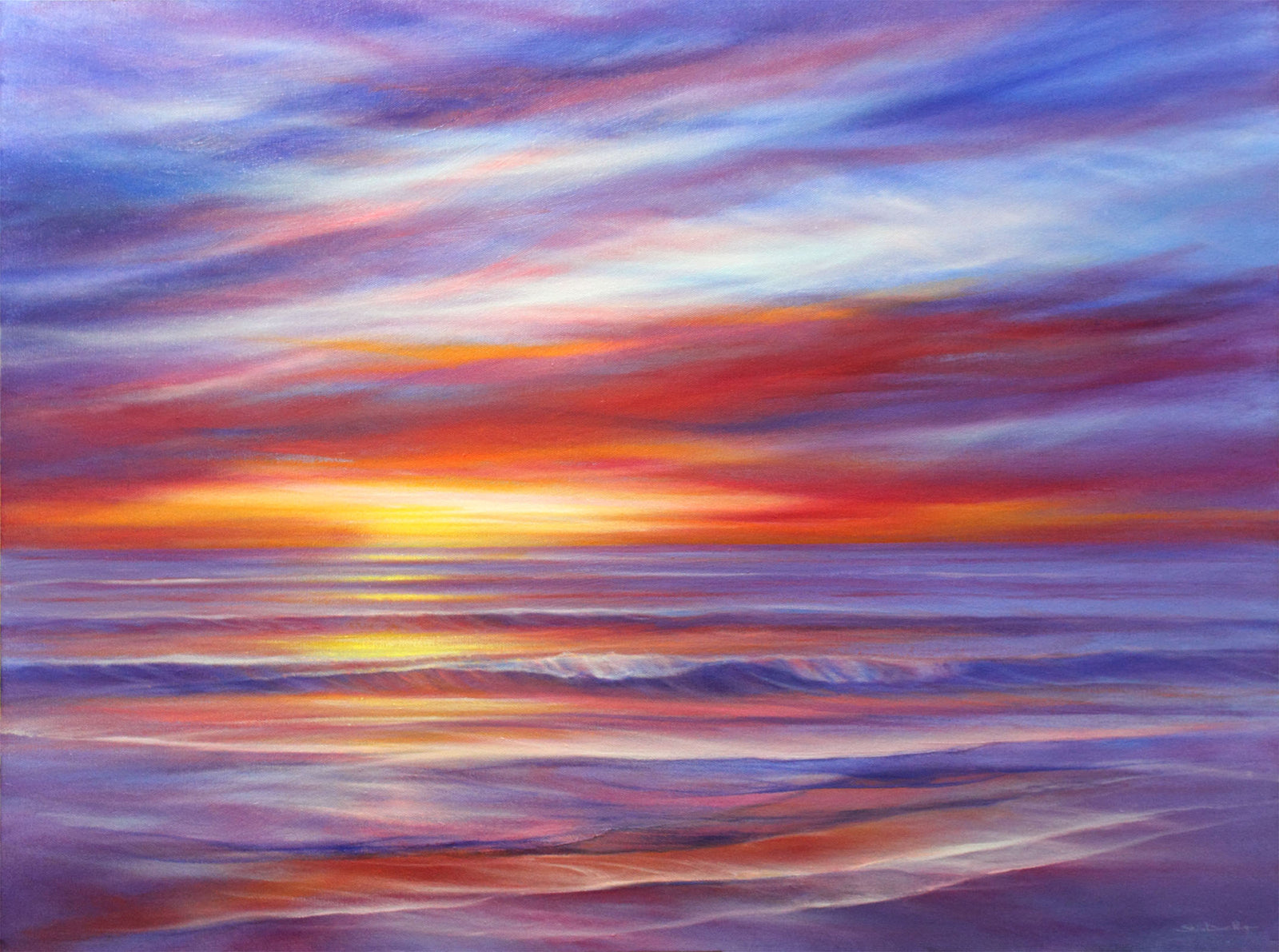 Radiant Shore Sunset Impressionist Coastal Painting